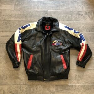 Vintage 90s Zorro Leather Bomber Jacket USA Eagle Fur Lined Black Men’s Size L